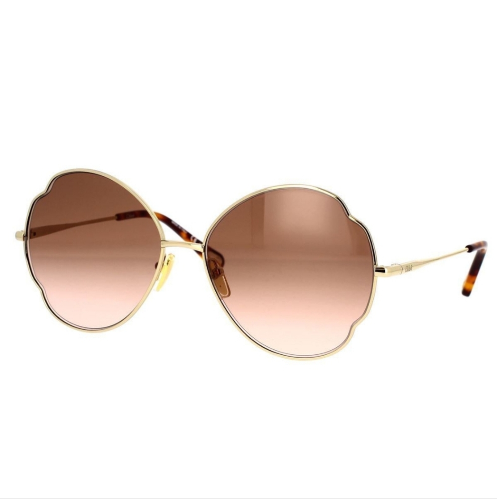 Chloé Gold Butterly Frame Sunglasses with Gradient Brown Lenses
